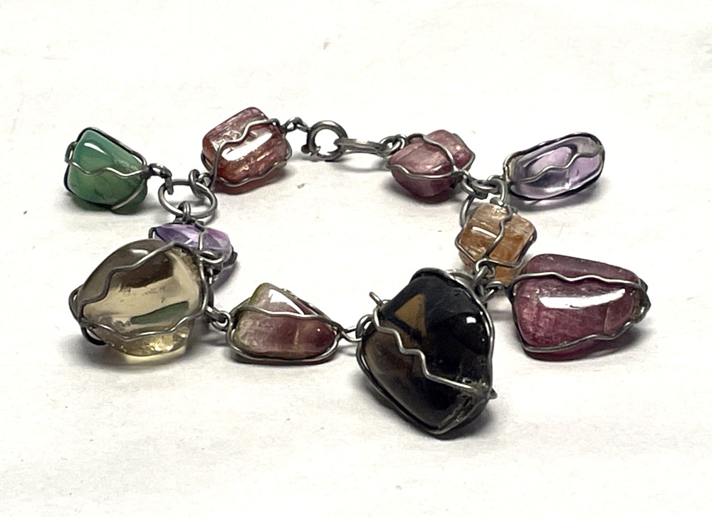 Multicolor Tourmaline Amethyst Bracelet Tested Sterling Silver Clasp Tight 55g